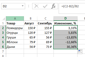 Процент одного числа от другого в эксель